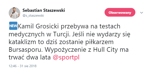 Grosicki na testach medycznych! DWULETNIE WYPOŻYCZENIE